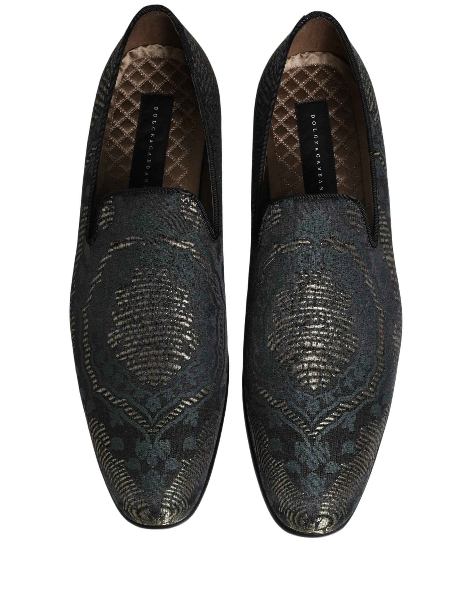 Black Floral Brocade Slip On Loafers Shoes