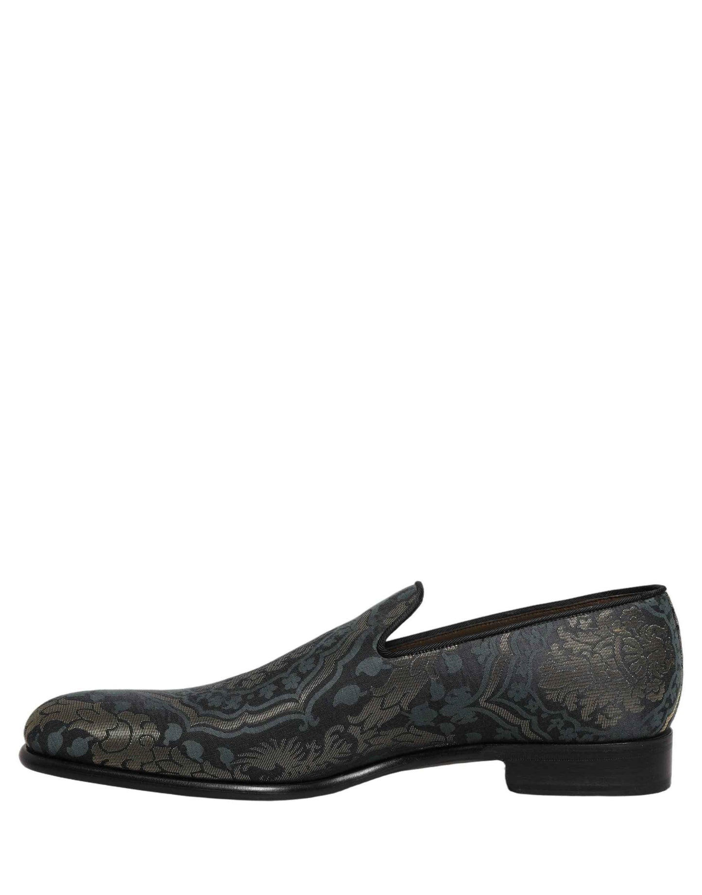 Black Floral Brocade Slip On Loafers Shoes