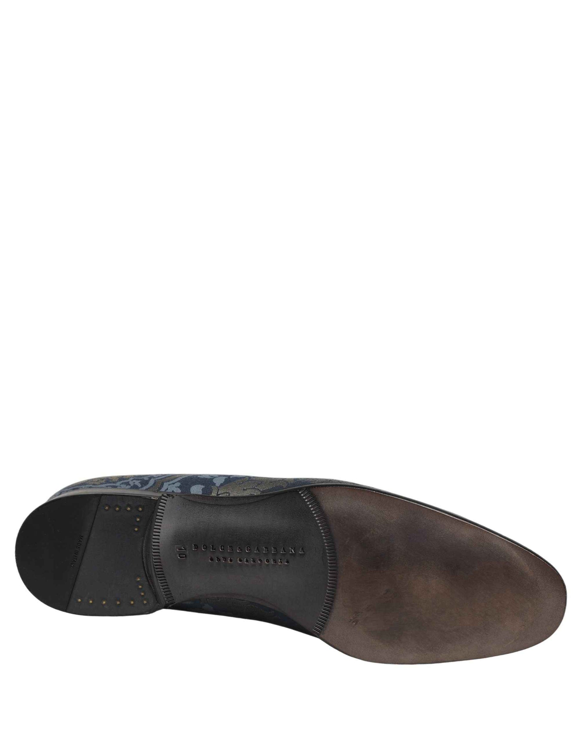 Blue Floral Brocade Slip On Loafers Shoes