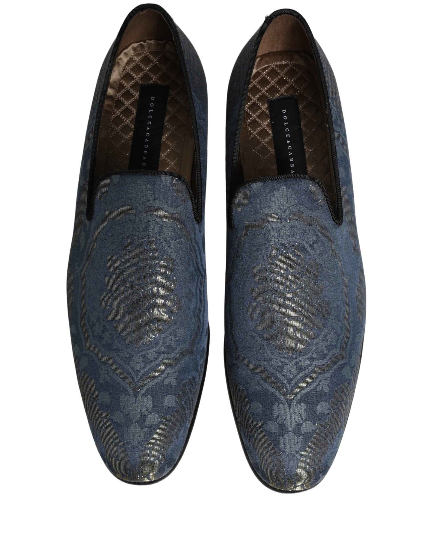 Blue Floral Brocade Slip On Loafers Shoes