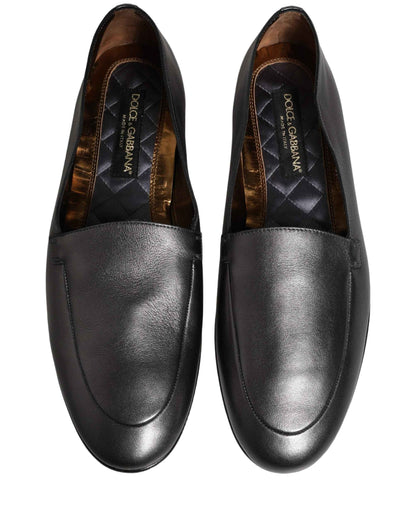 Silver Leather DG Logo Slip On Loafers Shoes