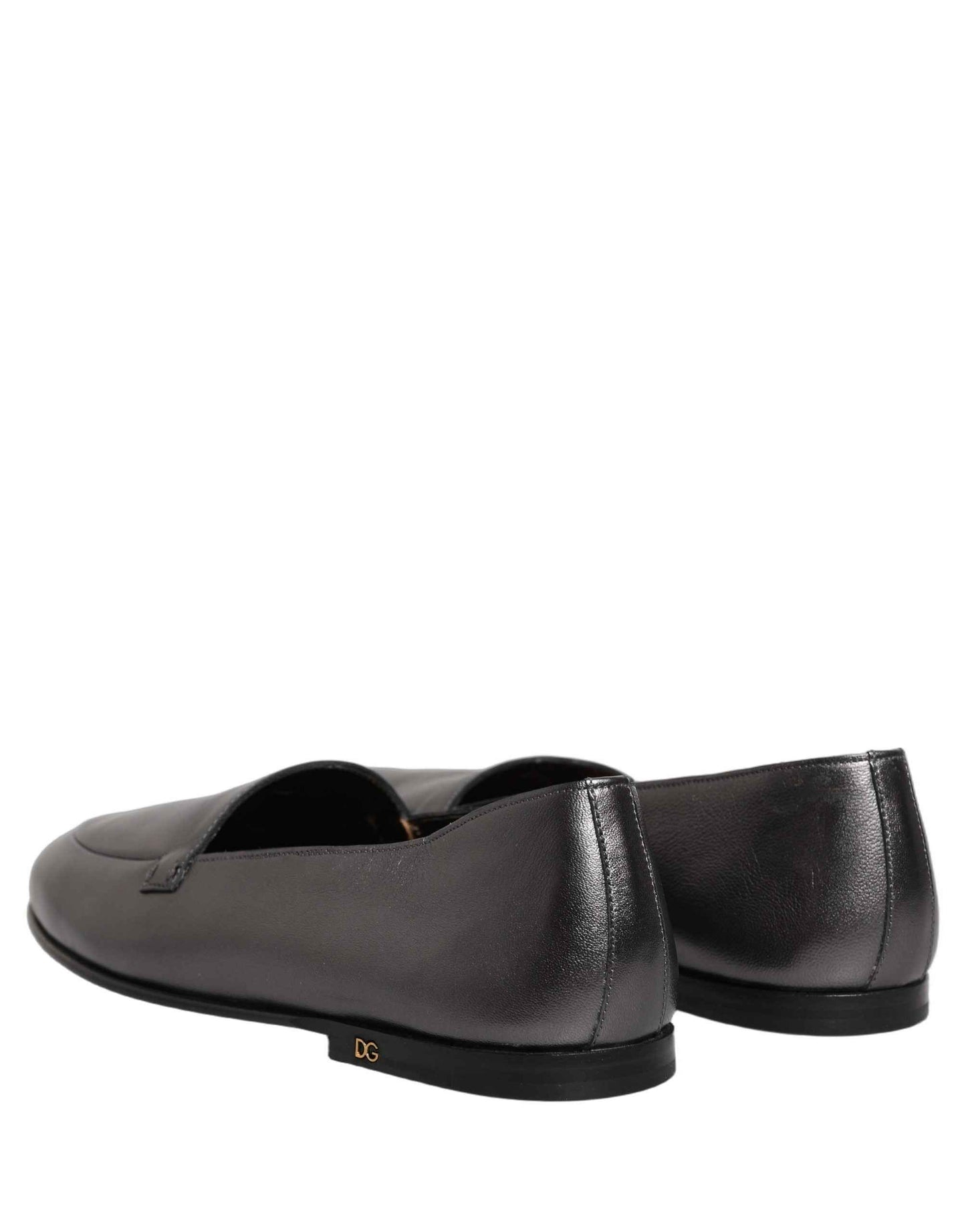 Silver Leather DG Logo Slip On Loafers Shoes