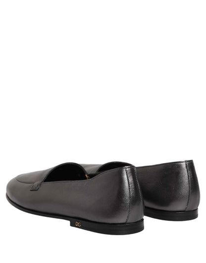Silver Leather DG Logo Slip On Loafers Shoes