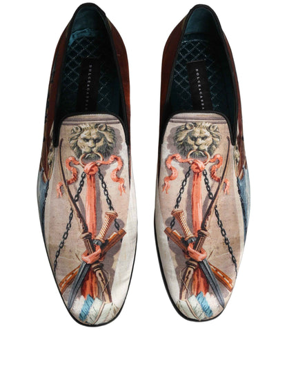 Multicolor Lion Print Slip On Loafers Shoes