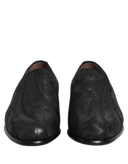 Black Brocade Men Slip On Dress Loafers Shoes