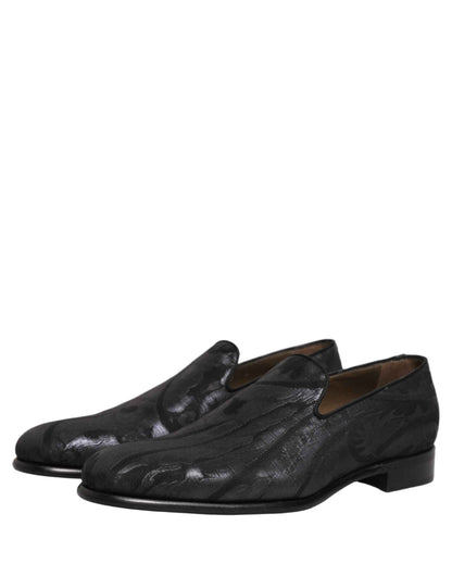 Black Brocade Men Slip On Dress Loafers Shoes