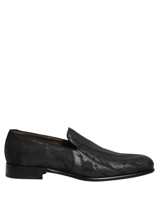 Black Brocade Men Slip On Dress Loafers Shoes