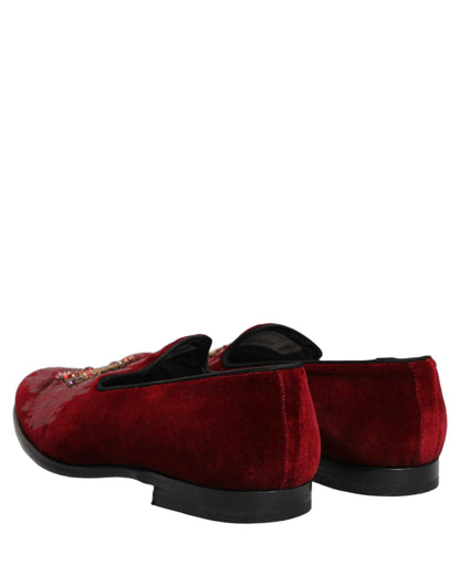 Maroon Sequin Gemstone Dress Loafers Shoes