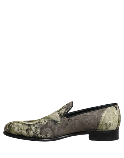 Brown Baroque Print Slip On Loafers Shoes