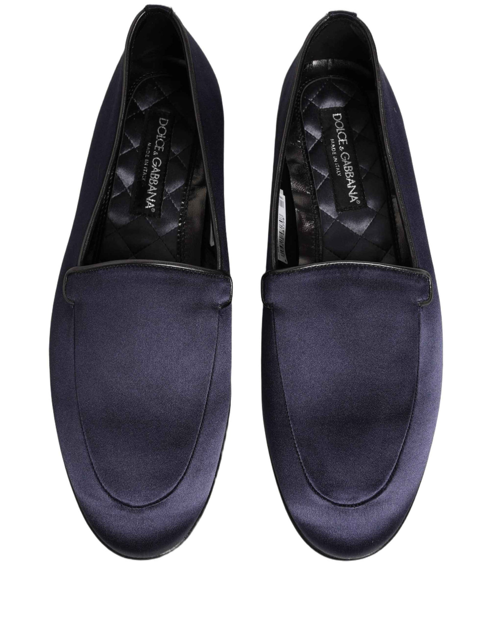 Blue Satin Logo Slip On Flats Loafers Shoes
