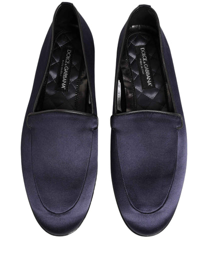 Blue Satin Logo Slip On Flats Loafers Shoes