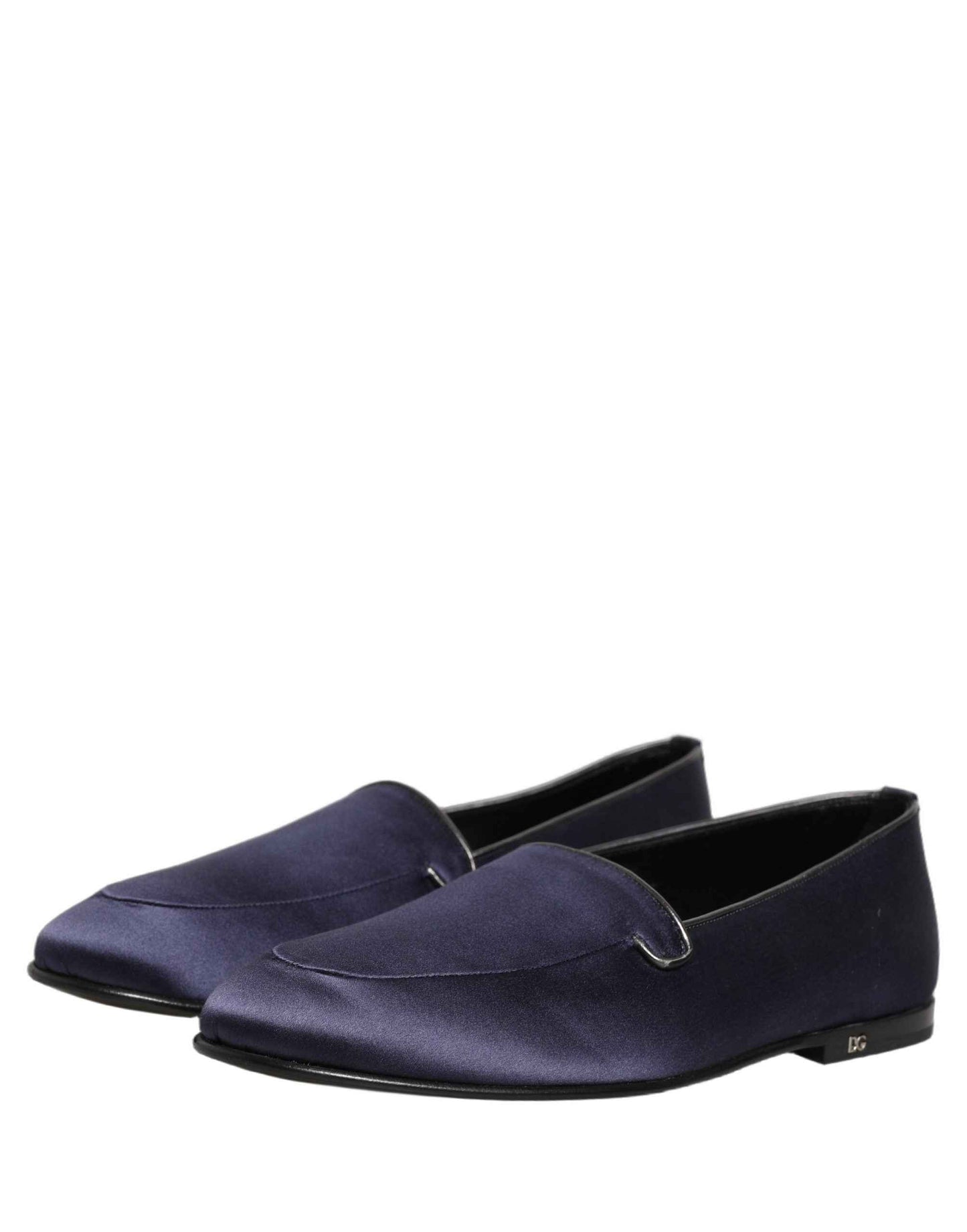 Blue Satin Logo Slip On Flats Loafers Shoes