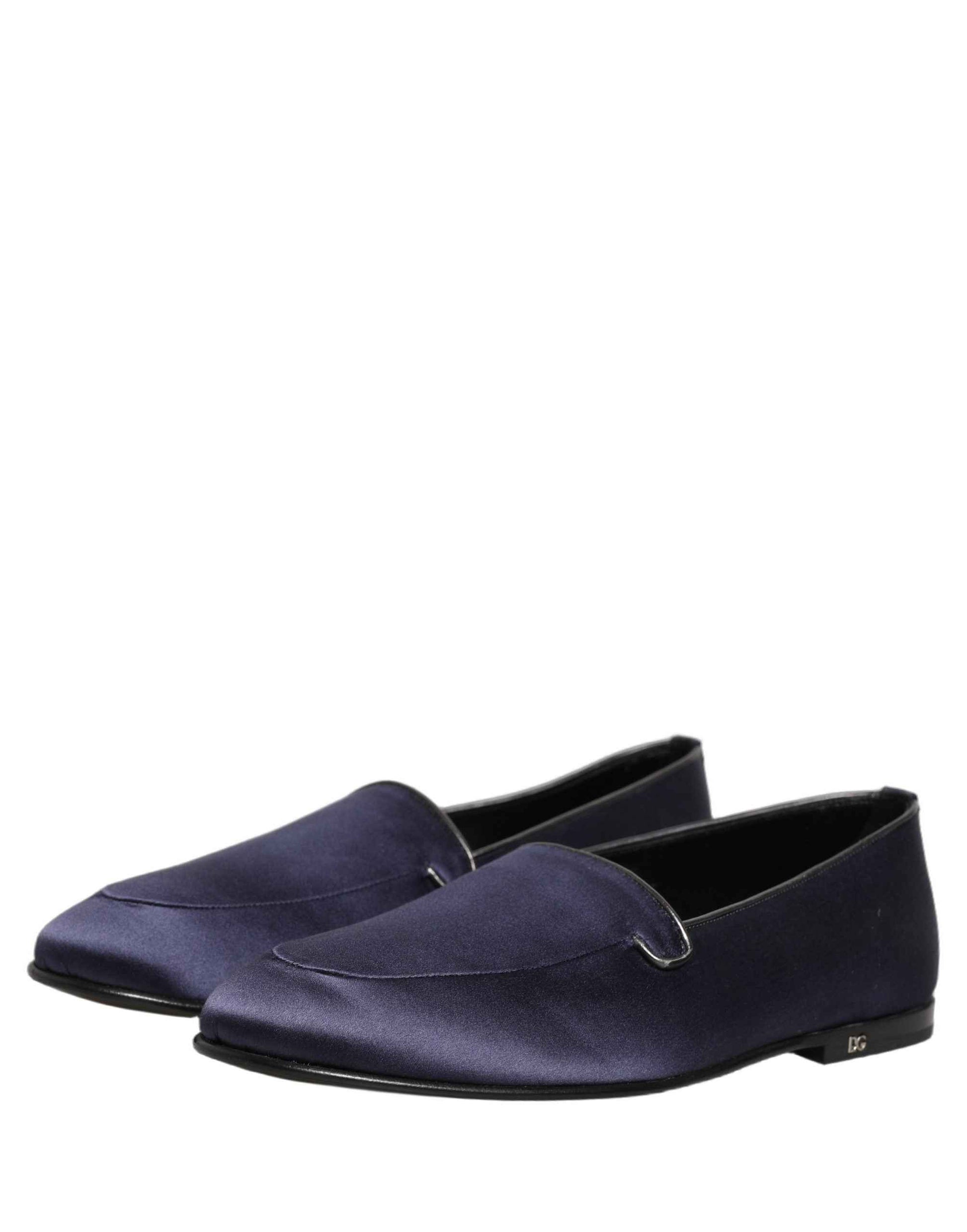 Blue Satin Logo Slip On Flats Loafers Shoes