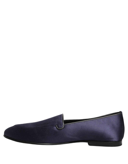 Blue Satin Logo Slip On Flats Loafers Shoes