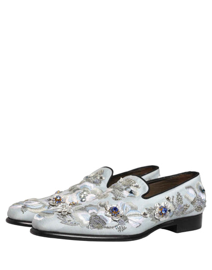 White Floral Embellished Men Loafers  Shoes