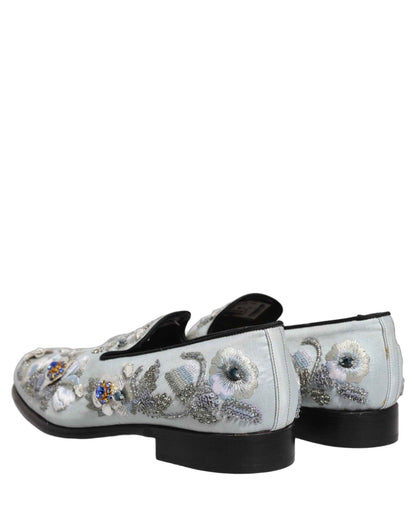 White Floral Embellished Men Loafers  Shoes