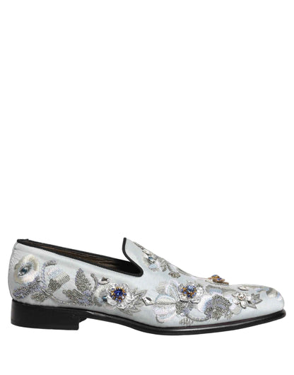 White Floral Embellished Men Loafers  Shoes