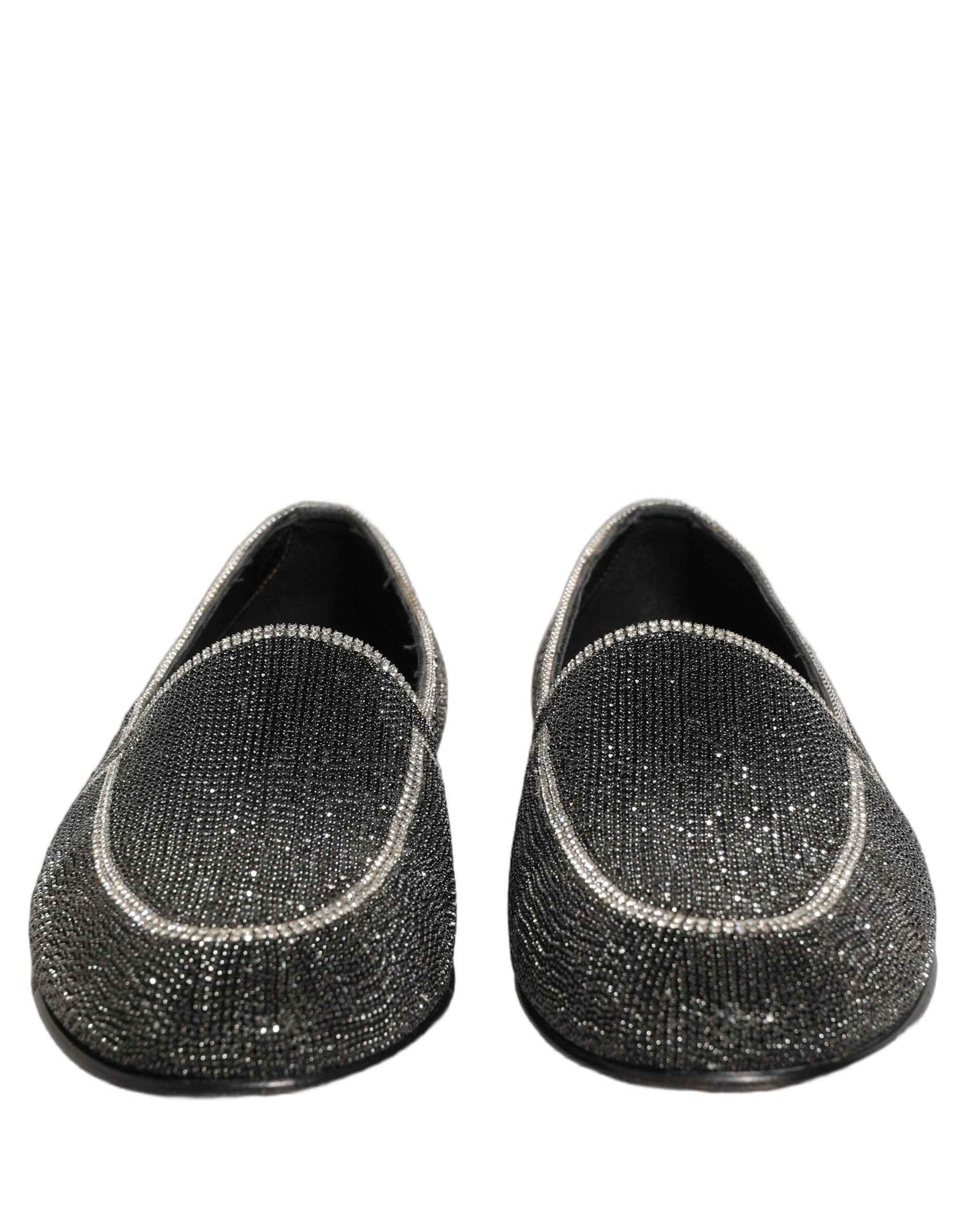 Black Crystal Embellished Men Loafers Shoes