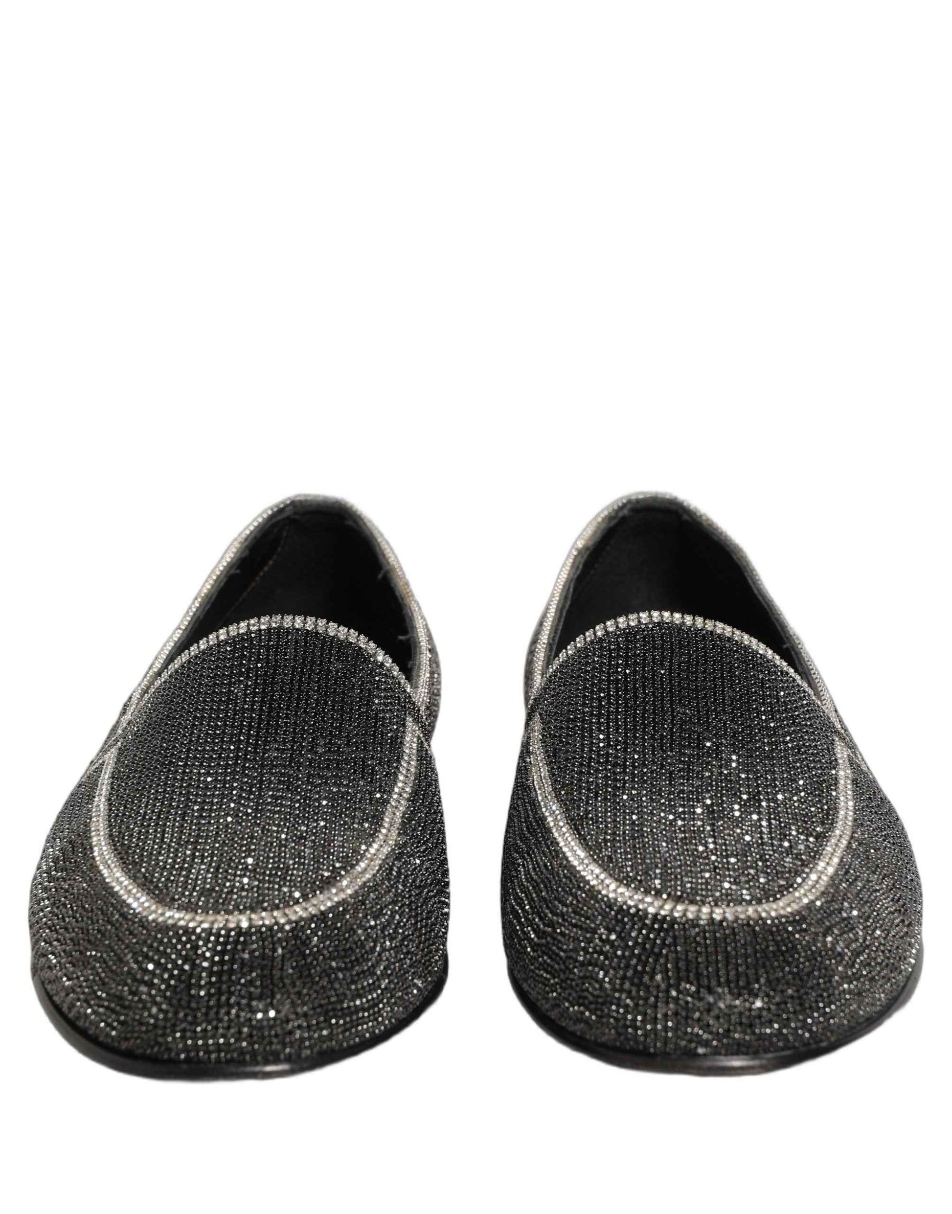 Black Crystal Embellished Men Loafers Shoes