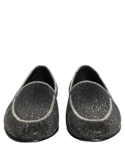 Black Crystal Embellished Men Loafers Shoes