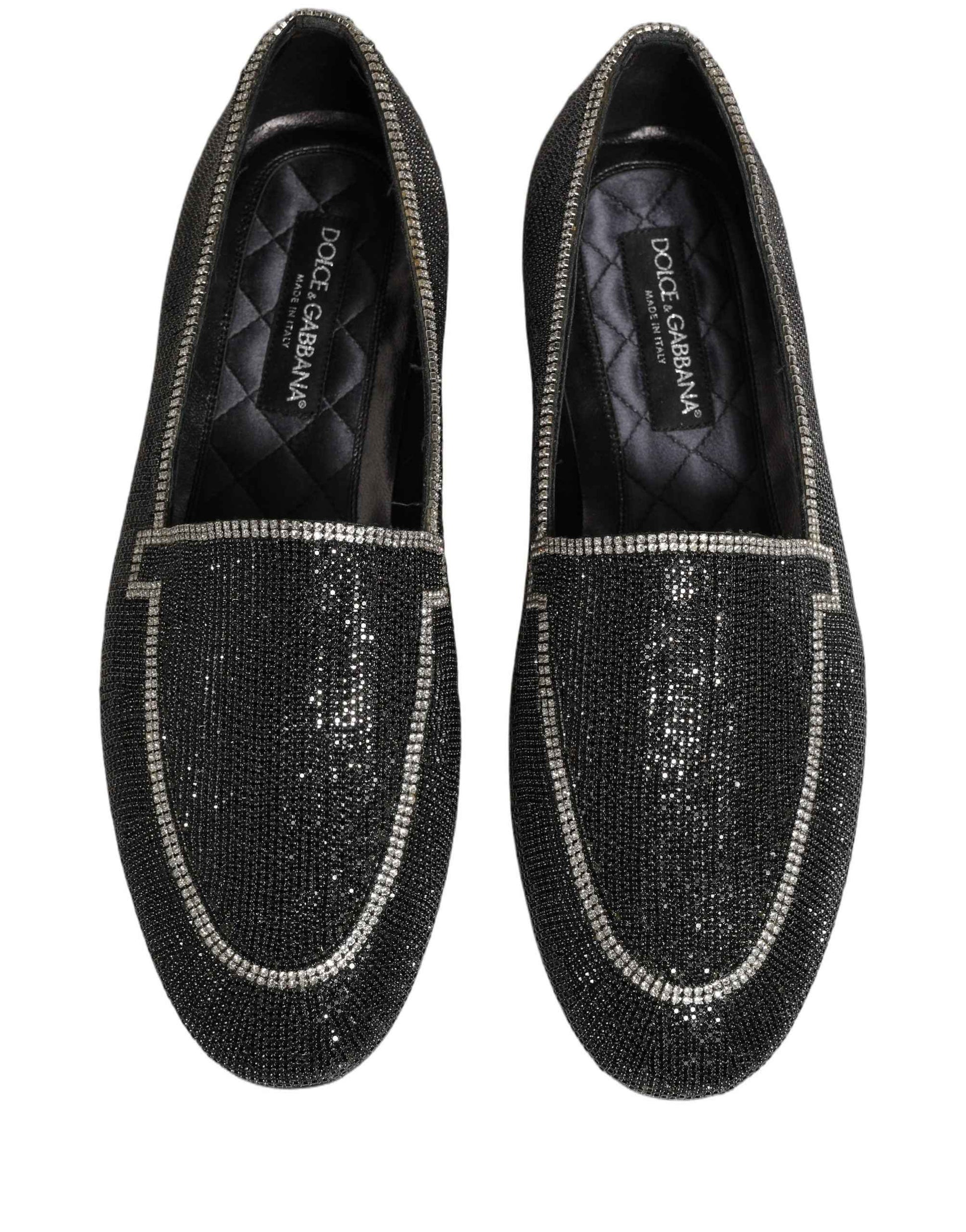 Black Crystal Embellished Men Loafers Shoes