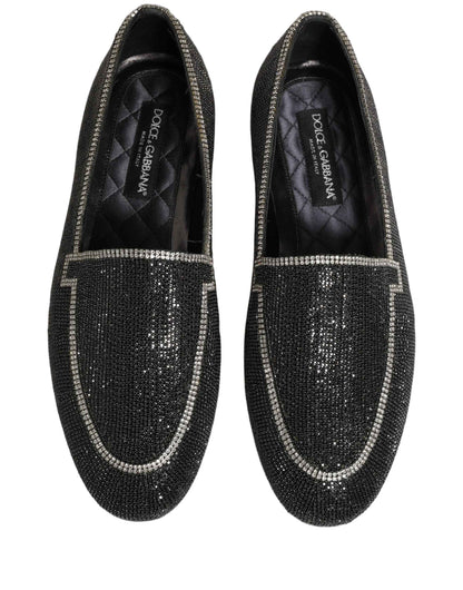 Black Crystal Embellished Men Loafers Shoes