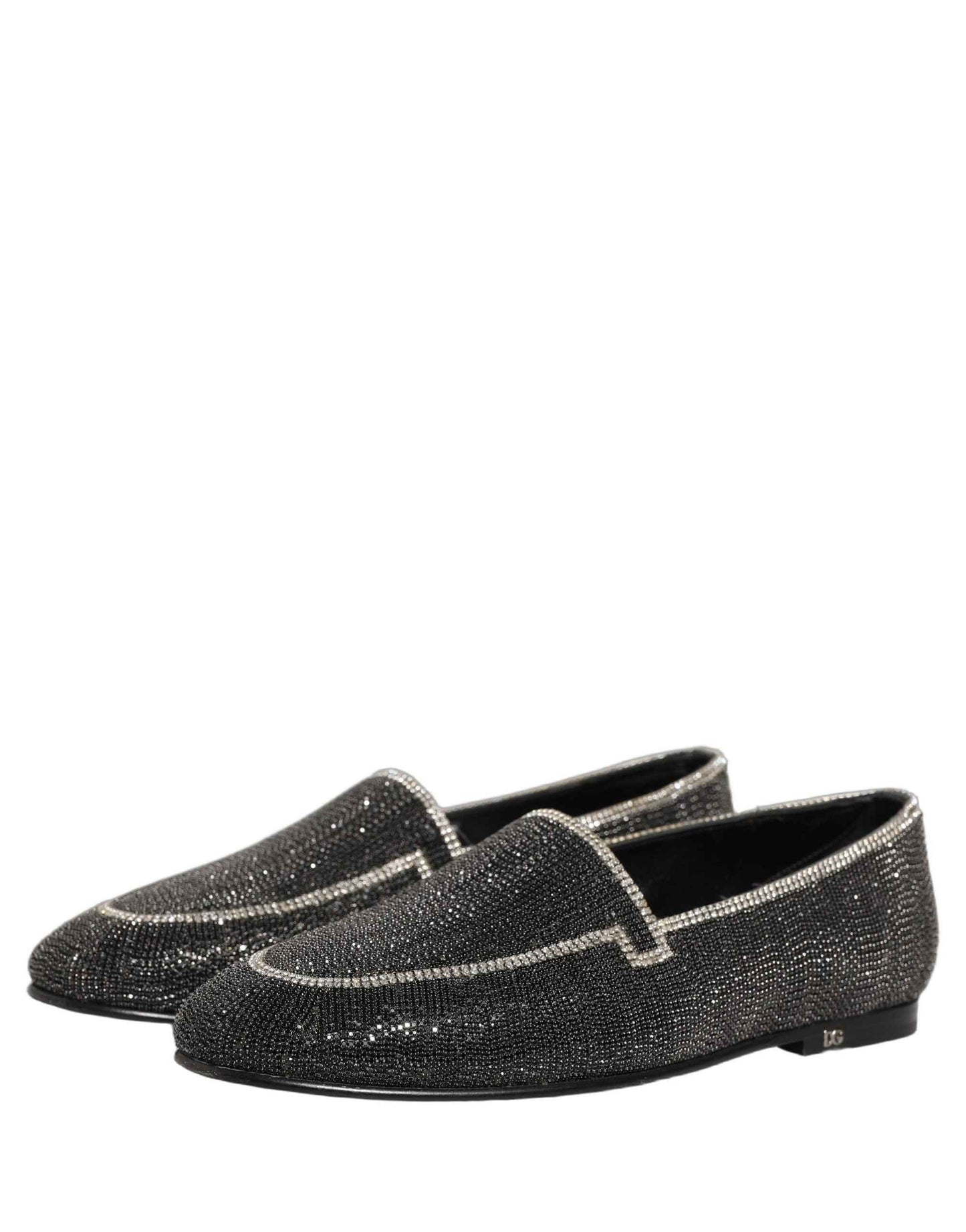 Black Crystal Embellished Men Loafers Shoes