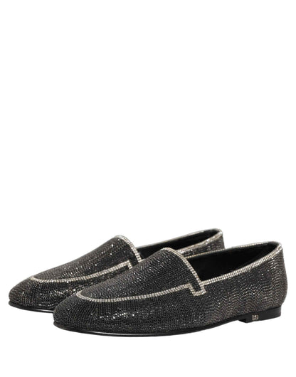 Black Crystal Embellished Men Loafers Shoes