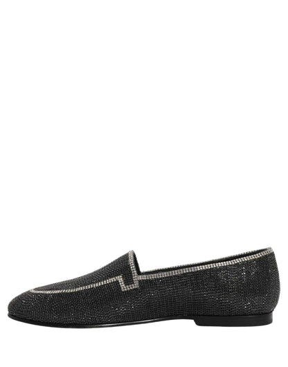 Black Crystal Embellished Men Loafers Shoes