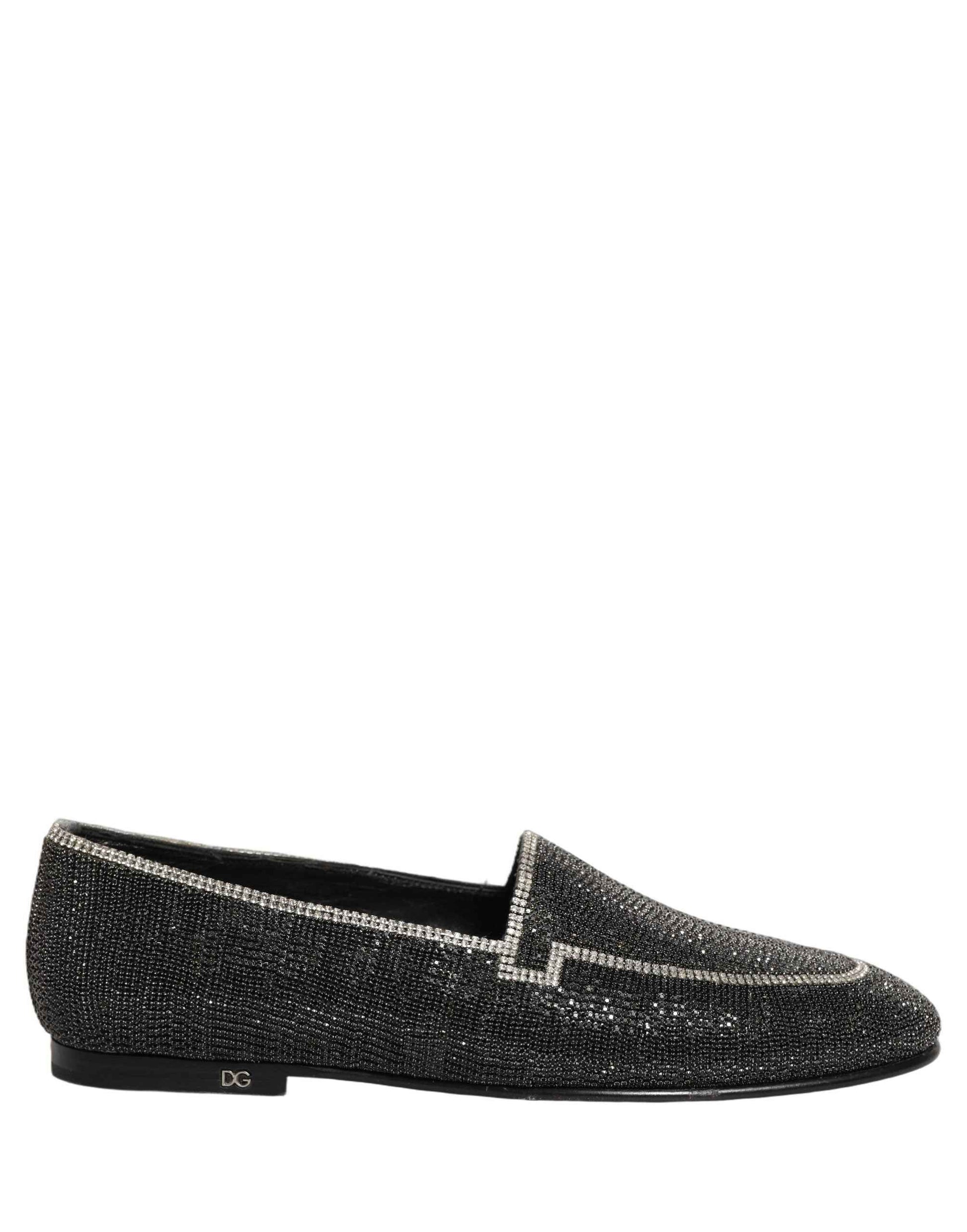 Black Crystal Embellished Men Loafers Shoes
