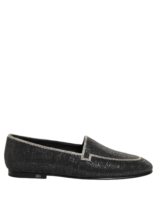 Black Crystal Embellished Men Loafers Shoes
