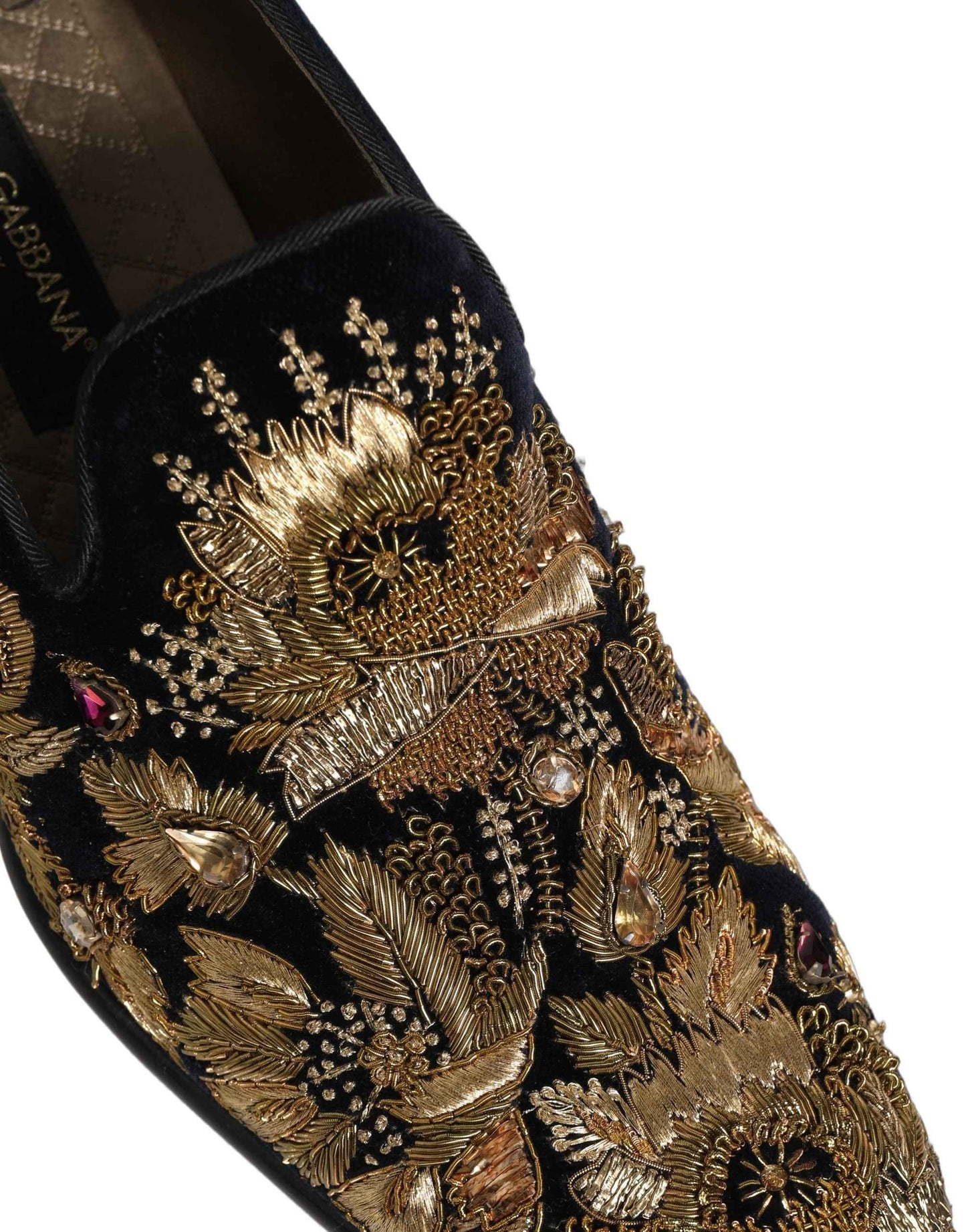 Black Gold Embroidery Dress Loafers Shoes