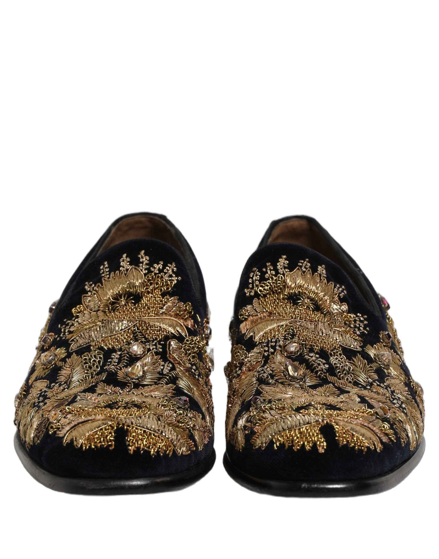 Black Gold Embroidery Dress Loafers Shoes