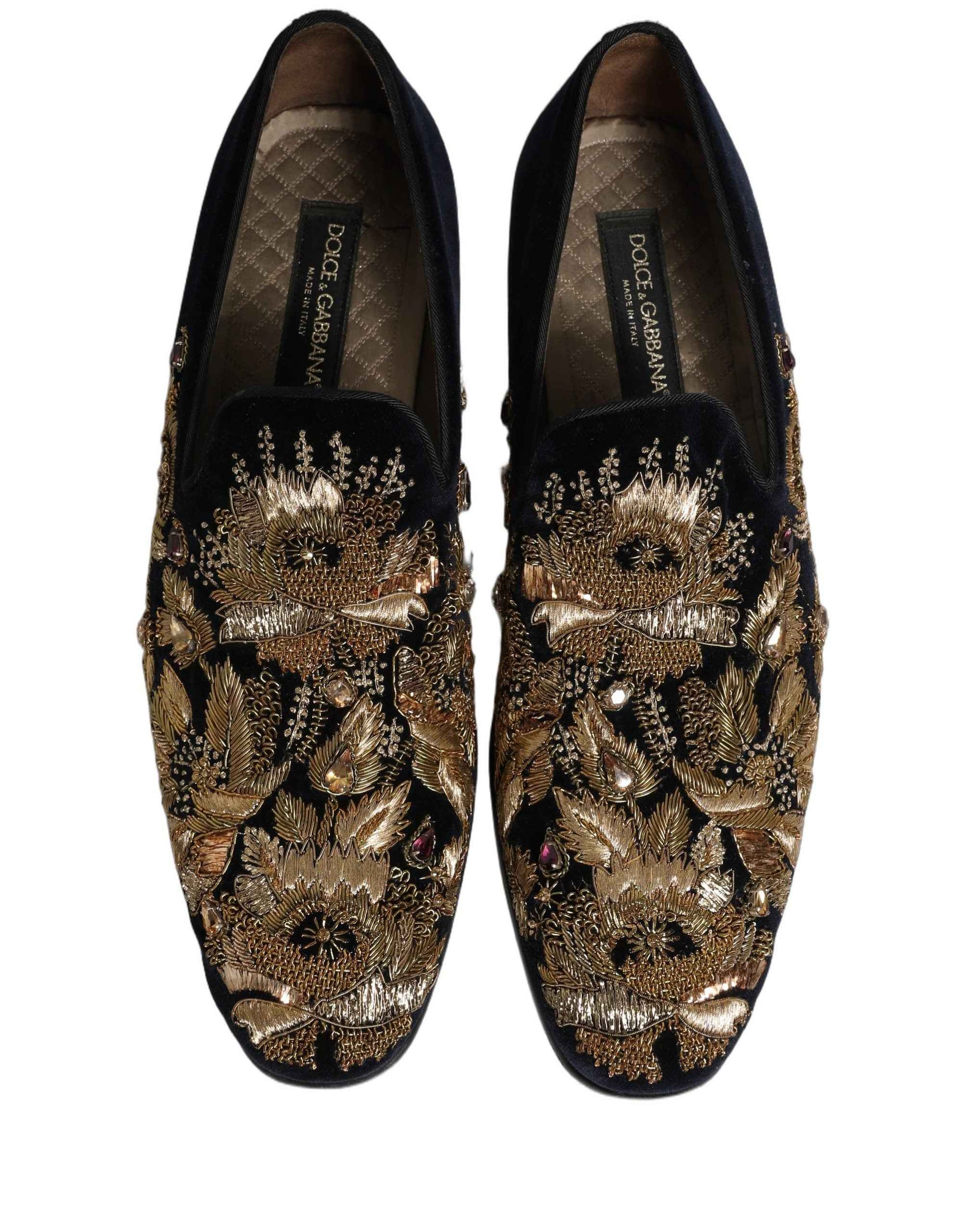 Black Gold Embroidery Dress Loafers Shoes
