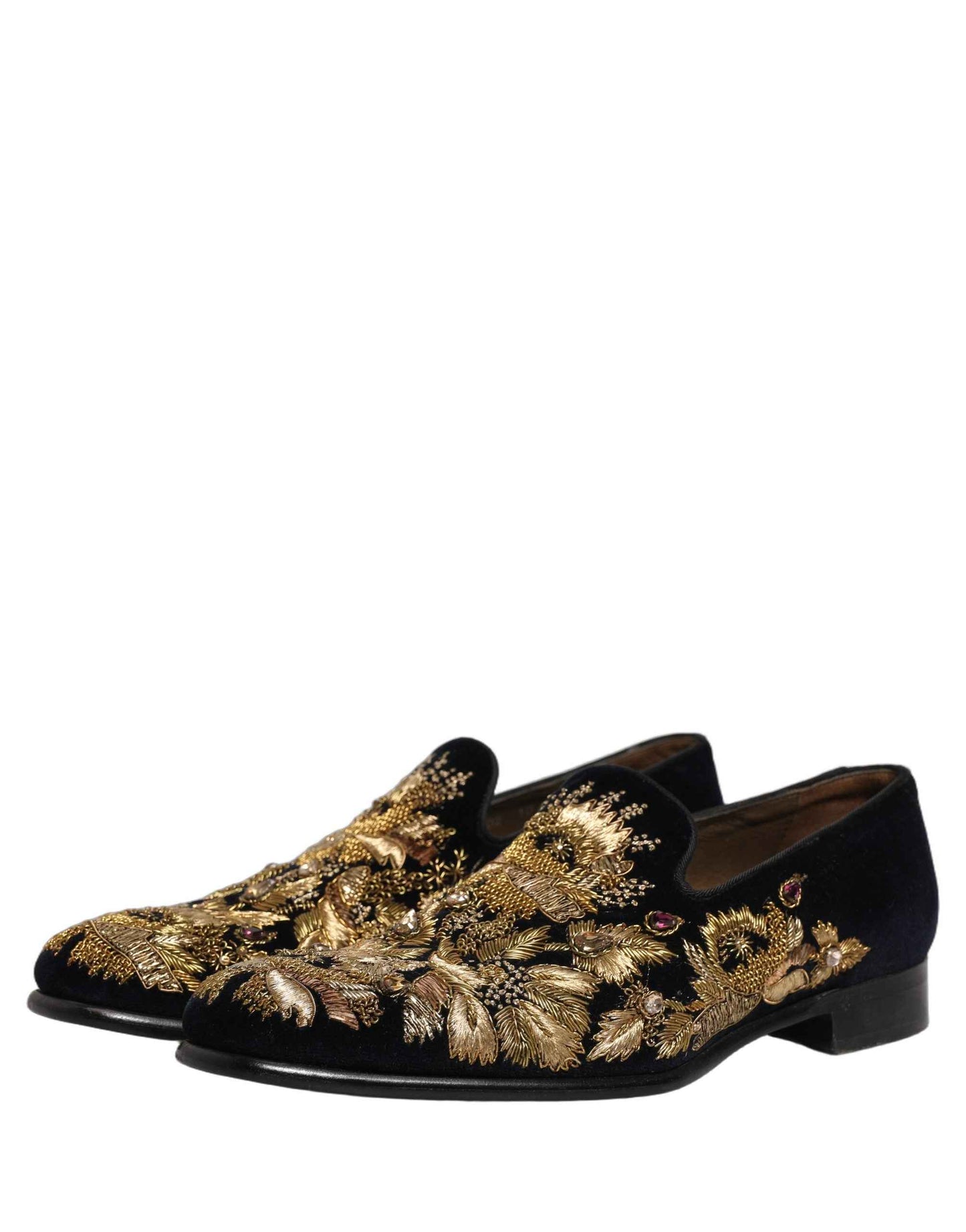Black Gold Embroidery Dress Loafers Shoes