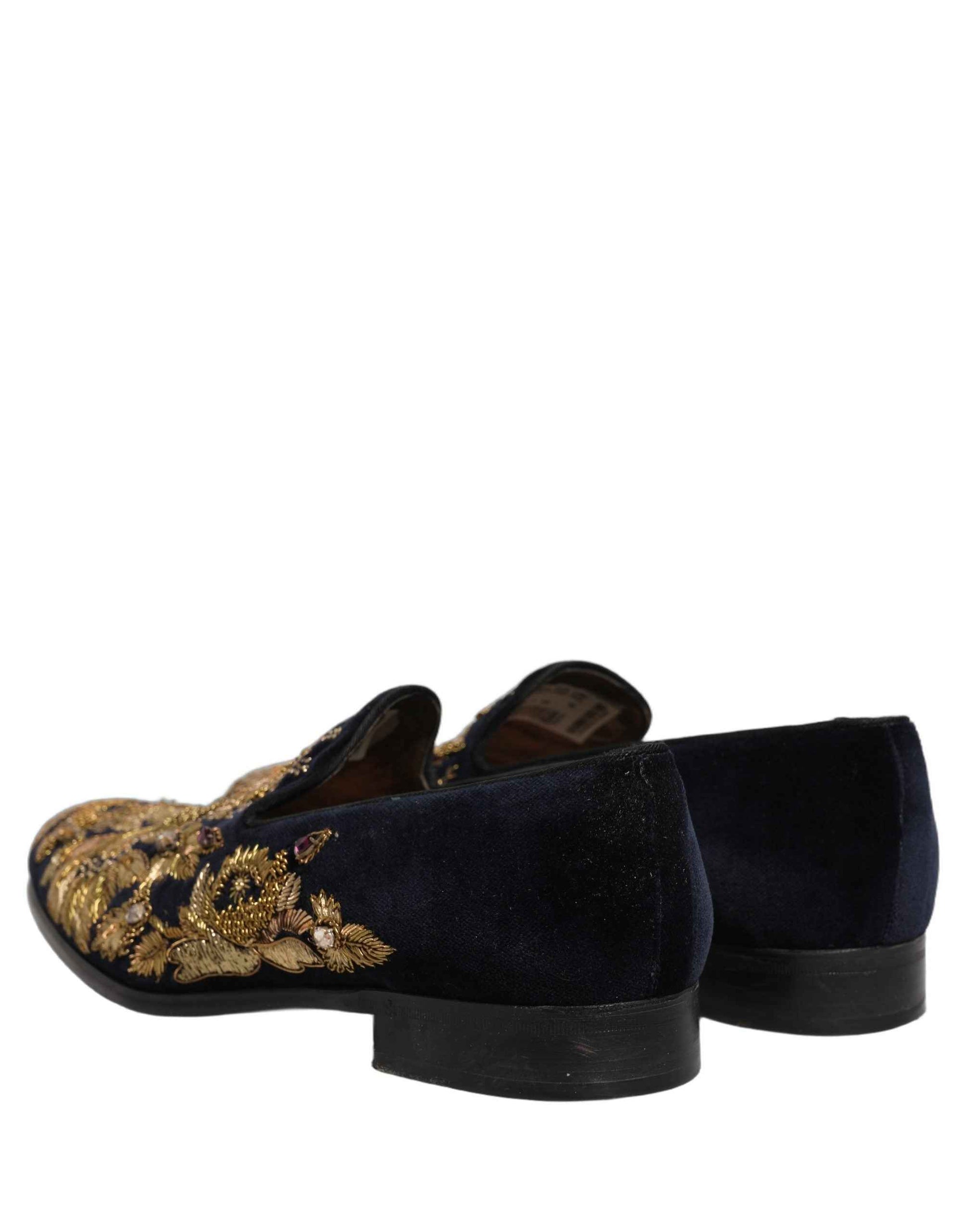 Black Gold Embroidery Dress Loafers Shoes