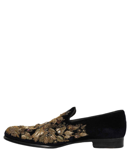 Black Gold Embroidery Dress Loafers Shoes