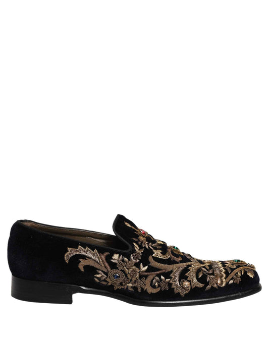 Black Velvet Embellished Dress Loafers Shoes