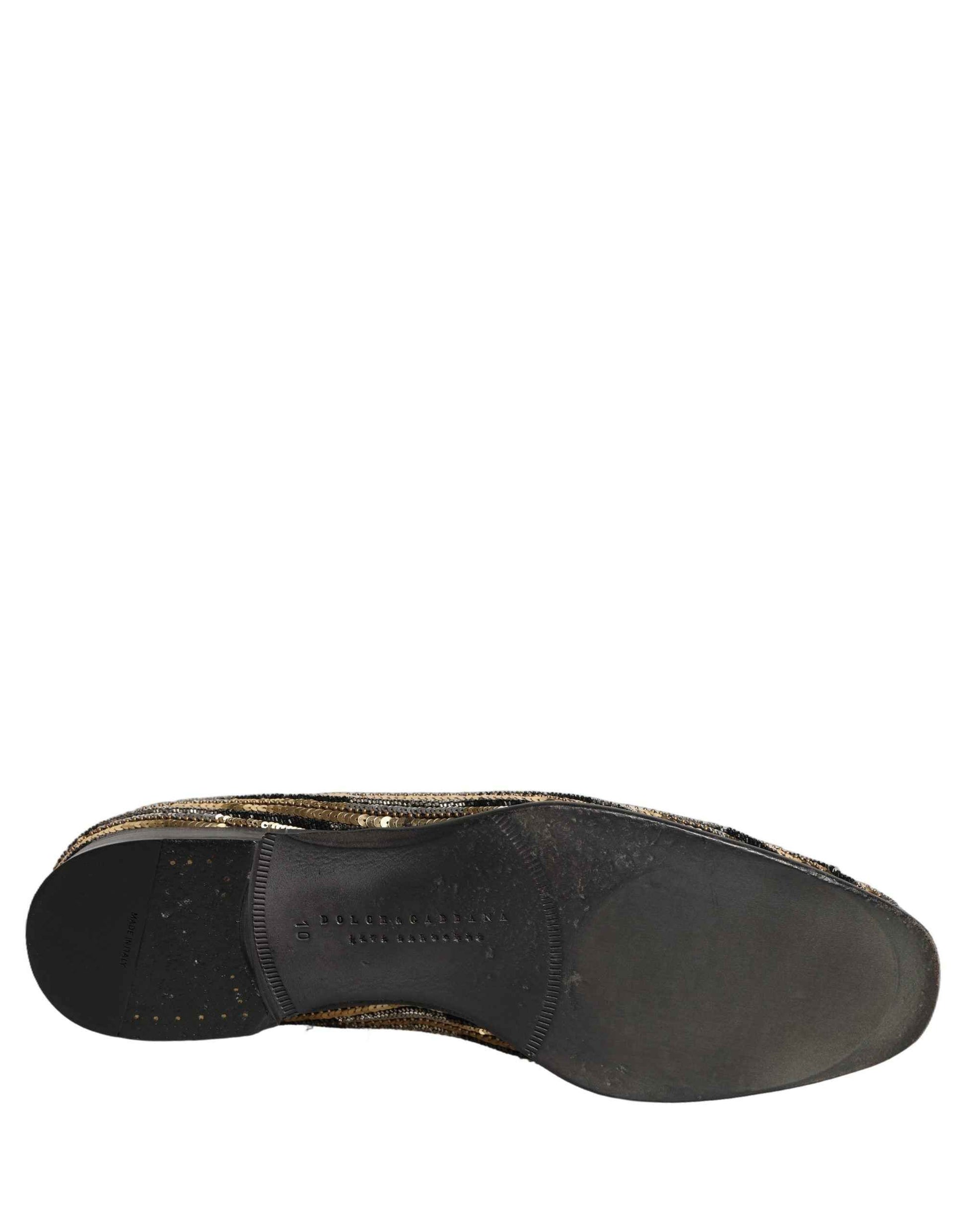 Gold Striped Sequin Embellished Loafer Shoes