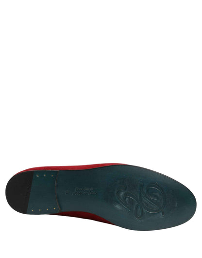 Red Suede Logo Slip On Flats Loafers Shoes