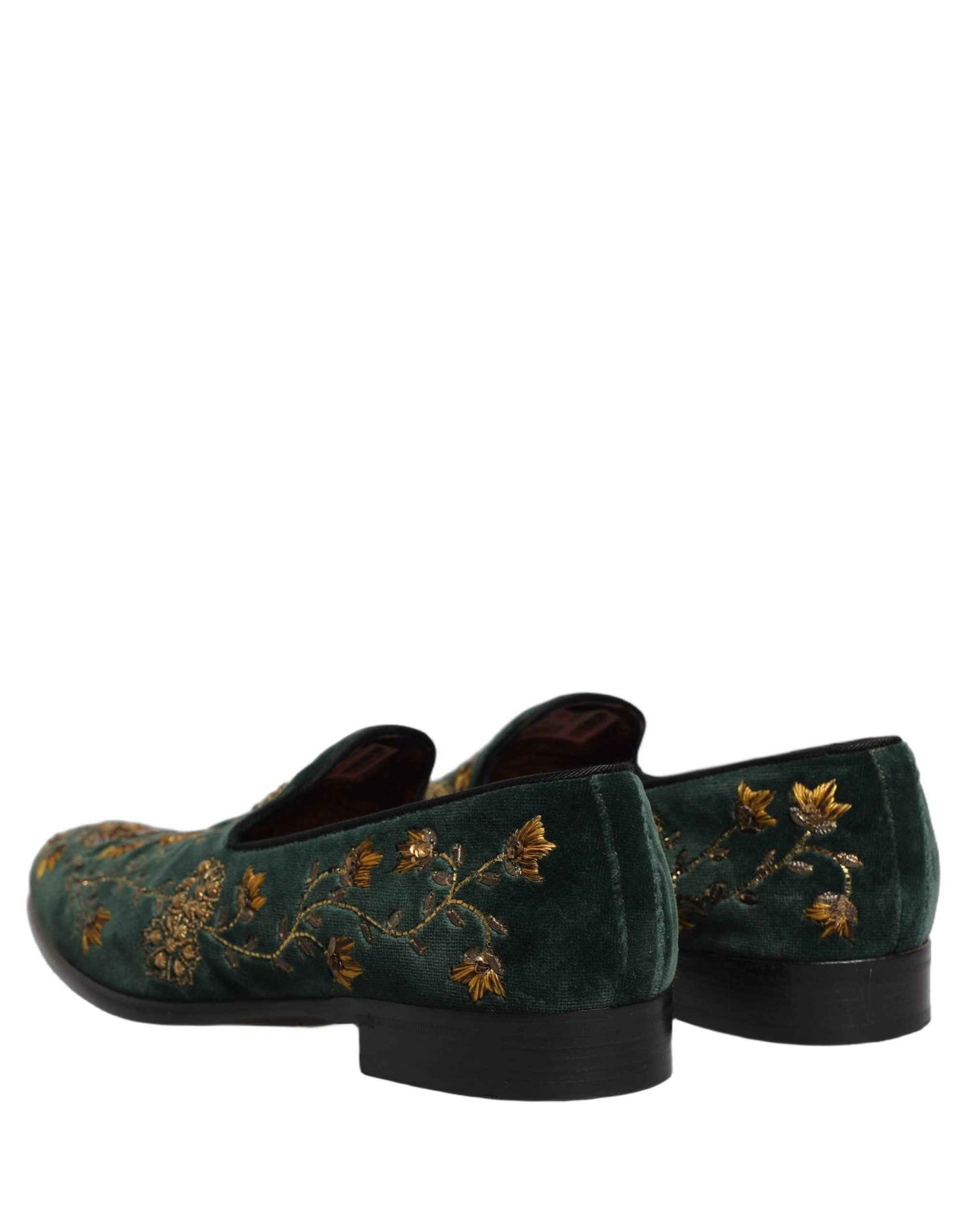 Green Floral Embroidery Dress Loafers Shoes