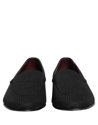 Black Woven Men Slip On Dress Loafers Shoes