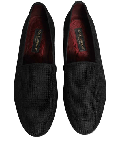 Black Woven Men Slip On Dress Loafers Shoes