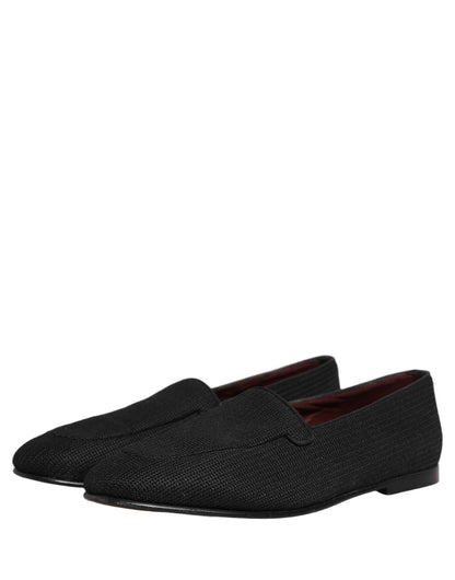 Black Woven Men Slip On Dress Loafers Shoes