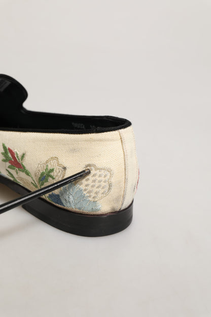 White Floral Embroidery Dress Loafers Shoes