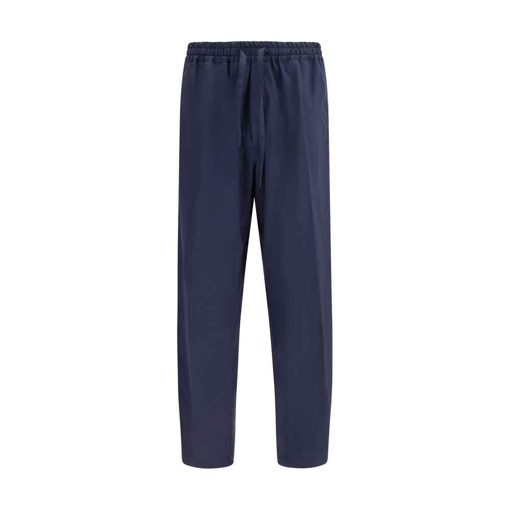 Blue Cotton Casual Pants