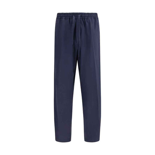 Blue Cotton Casual Pants