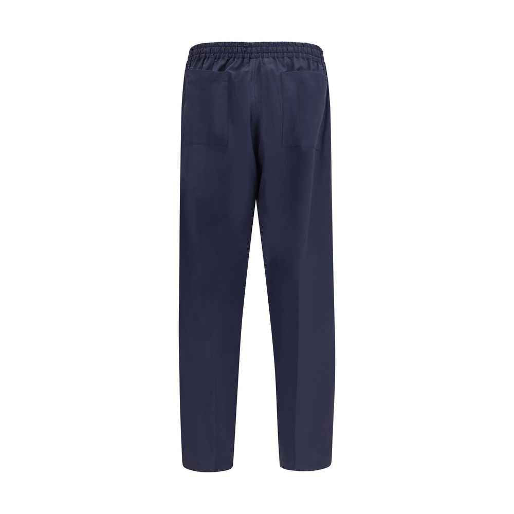 Blue Cotton Casual Pants