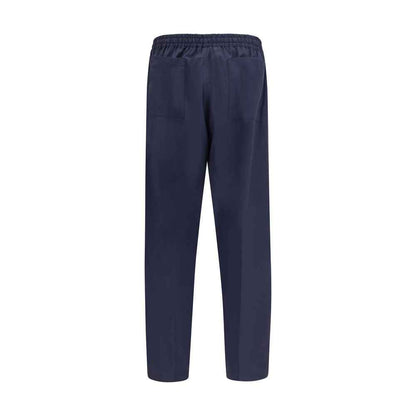 Blue Cotton Casual Pants