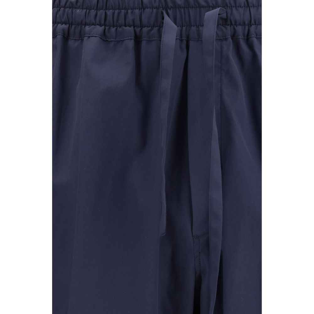 Blue Cotton Casual Pants